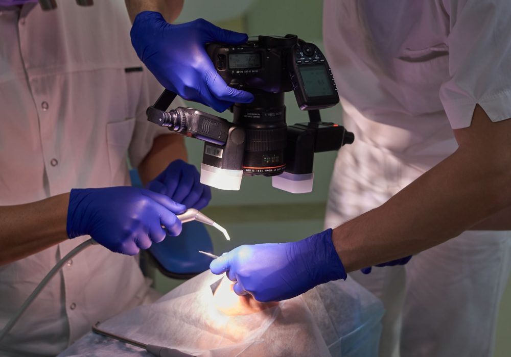 Dental photography of a surgical operation.